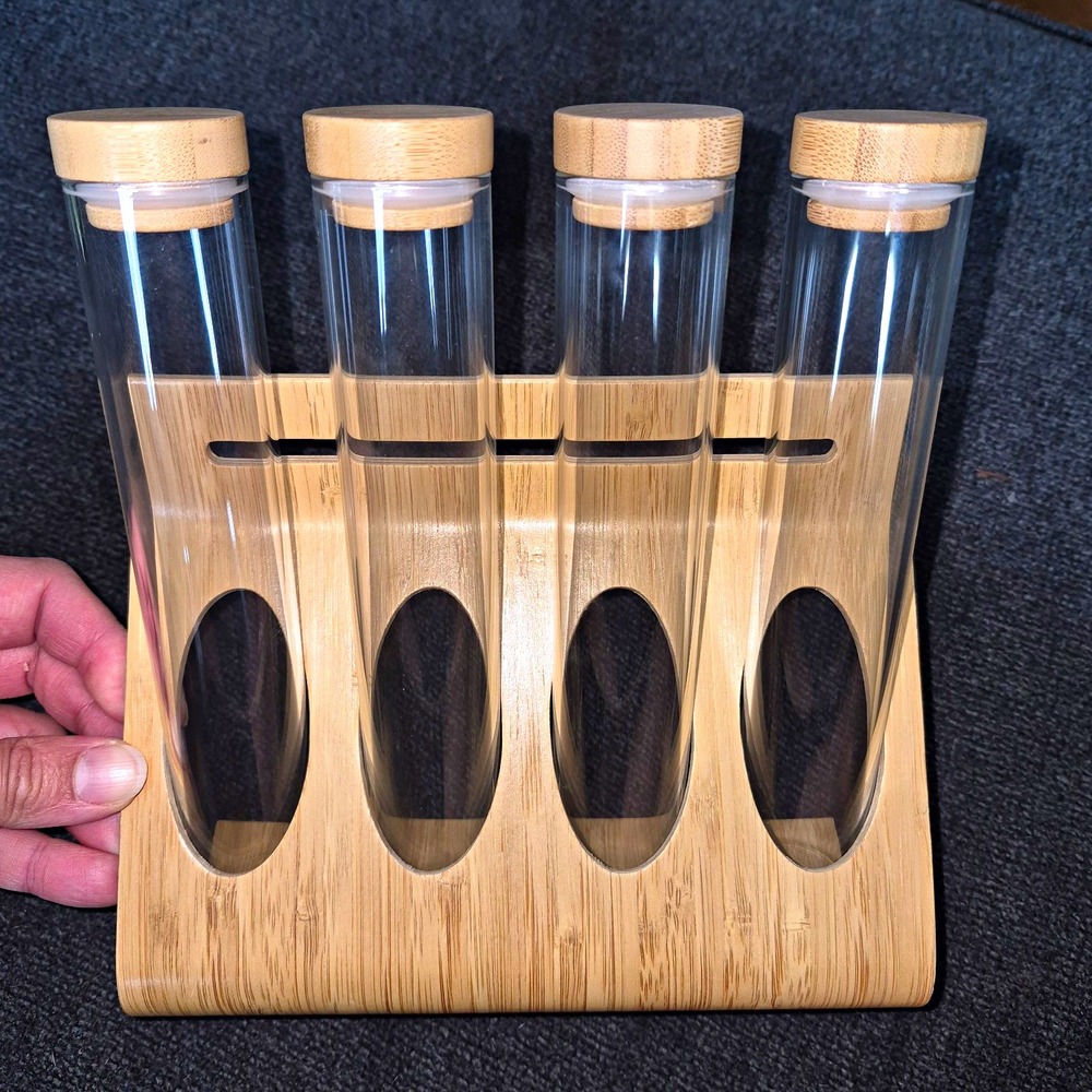 IKEA RIMFORSA Beech Wood Spice Rack Set w/ 4 Refillable Glass Jars